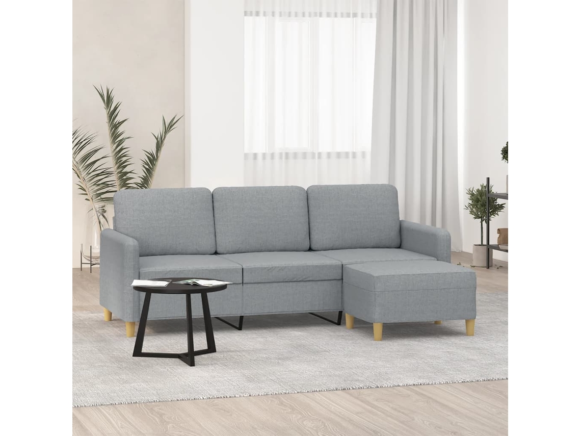 Sofá De 3 Plazas | Sofá De Salón | Sofá De Descanso Con Taburete De Tela Gris Claro 180 Cm Wsd402986