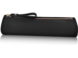 Estuche Pequeño Y Delgado De Piel Auténtica Negra, Unisex, Con Cierre De Cremallera.