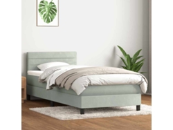 Cama Individual | Cama Box Spring Con Colchón Terciopelo Gris Claro 80x210 Cm