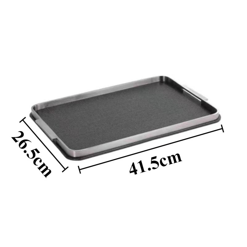Bandeja de metal negro y cuero, tamaño pequeño (41,5 x 26,5 x 2,5 cm): bandeja de almacenamiento moderna y lujosa.