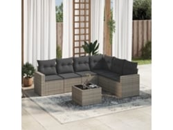 Conjunto de sofás de jardín de 7 piezas DKD Home Decor con cojines de mimbre gris