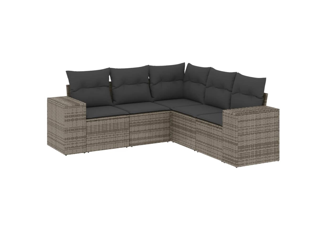 Conjunto 5 de sofás jardín con cojines VIDAXL ratán sintético gris