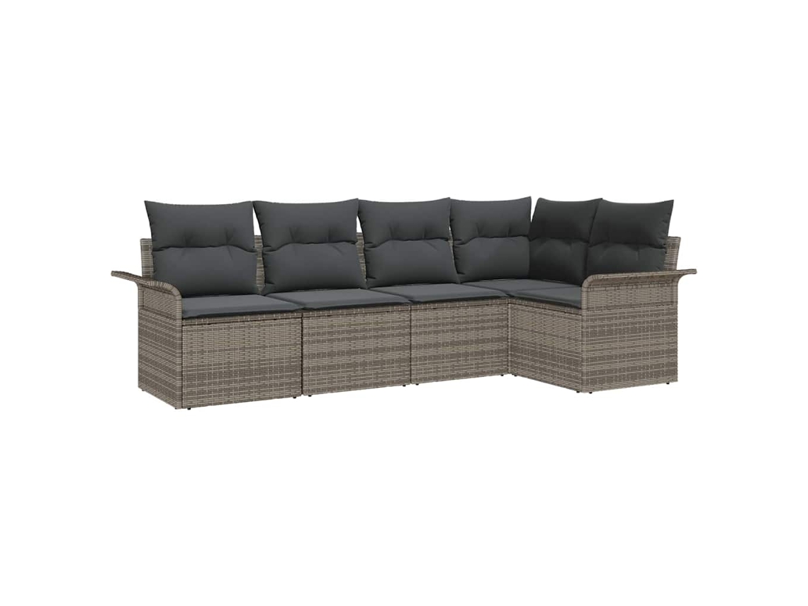 Maison Exclusive - Conjunto de sofá de jardín de 5 piezas con cojines, mimbre gris