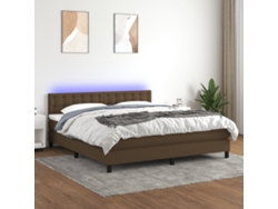 Cama Box Spring Colchón Luces Led Tela Marrón Oscuro 180x200cm