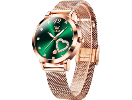 VEANXIN Reloj mecánico automático con diamantes para mujer, acero inoxidable clásico de dos tonos(cara verde)