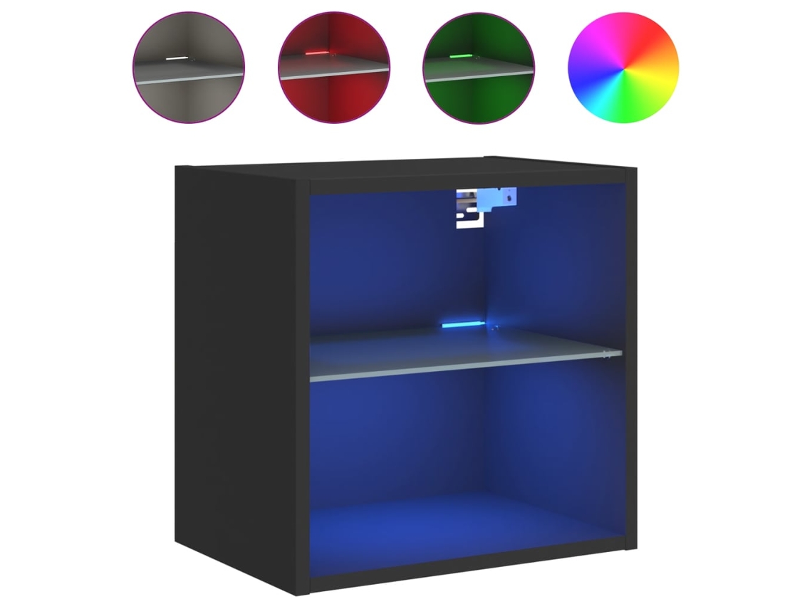 Mesita de noche de pared negra con luces LED de Maison Exclusive