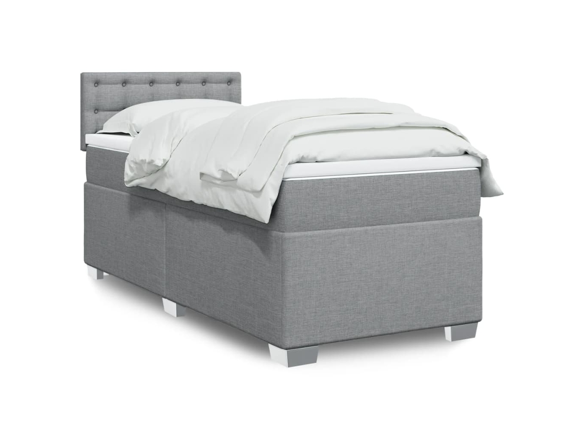 Cama box spring con colchón tela gris claro 90x200 cm