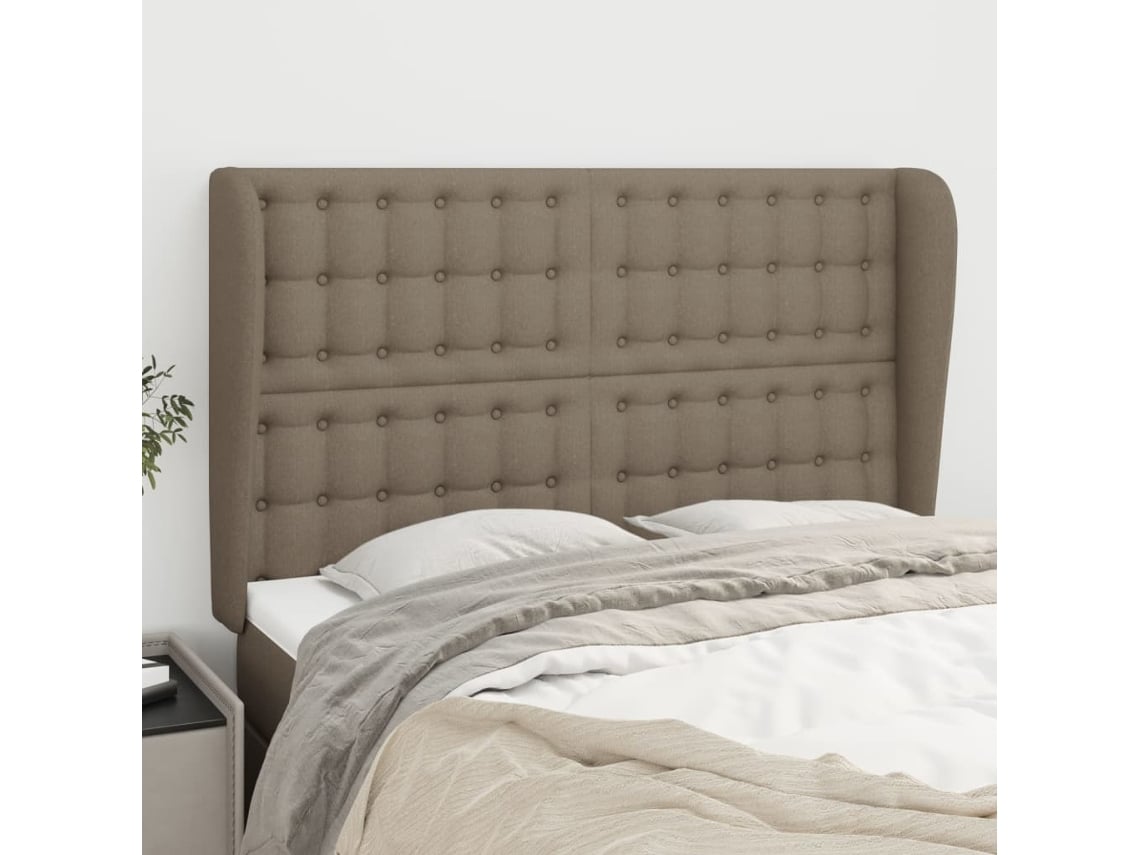 Cabecero Con Orejas De Tela Gris Taupe 147x23x118/128 Cm