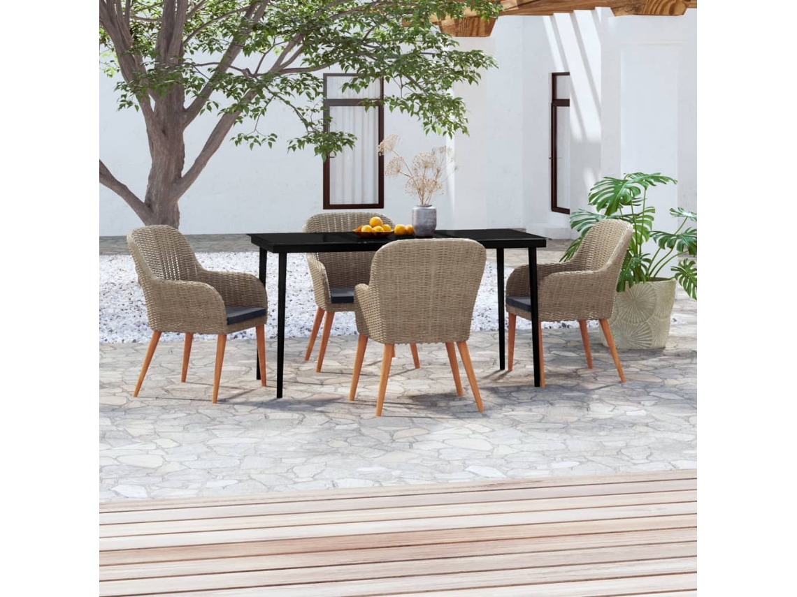 5 Pcs Conjunto De Jantar P/ Jardim C/ Almofadões Castanho Dkd Home Decor