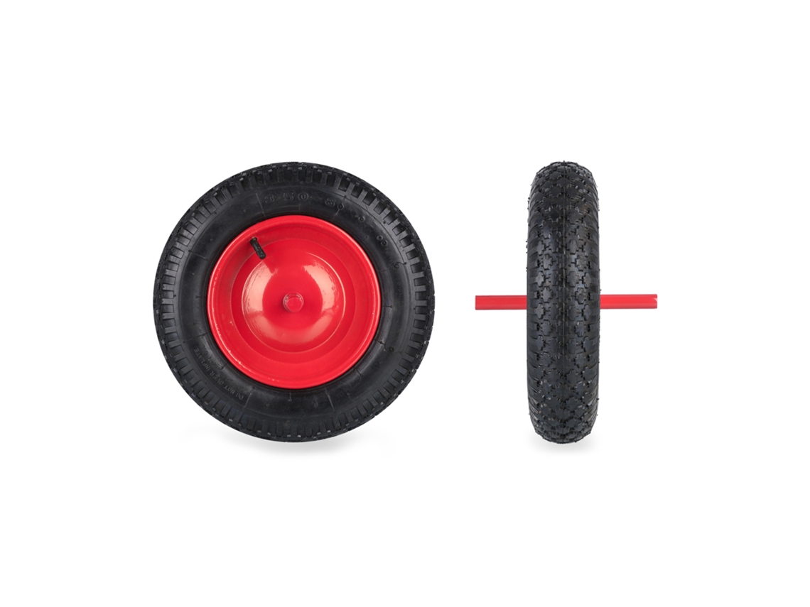 Relaxdays Rueda Carretilla 3.50-8, Neumático Repuesto Eje Fijo, Llanta De Acero, Hasta 120 Kg, Con Válvula, Negro/rojo