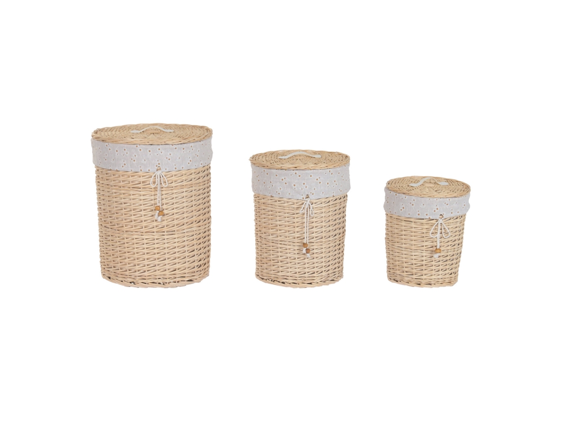 Set 3 Cesta Ropa Mimbre Poliester Flores 45x45x56cm