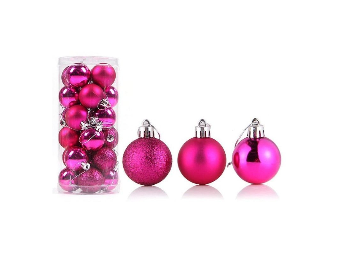 2026-24pcs Bolas De Navidad Reutilizables De Plástico Decoración De Árbol Xmas Hogar Hotel Fiesta 8 Cm Rosa Roja