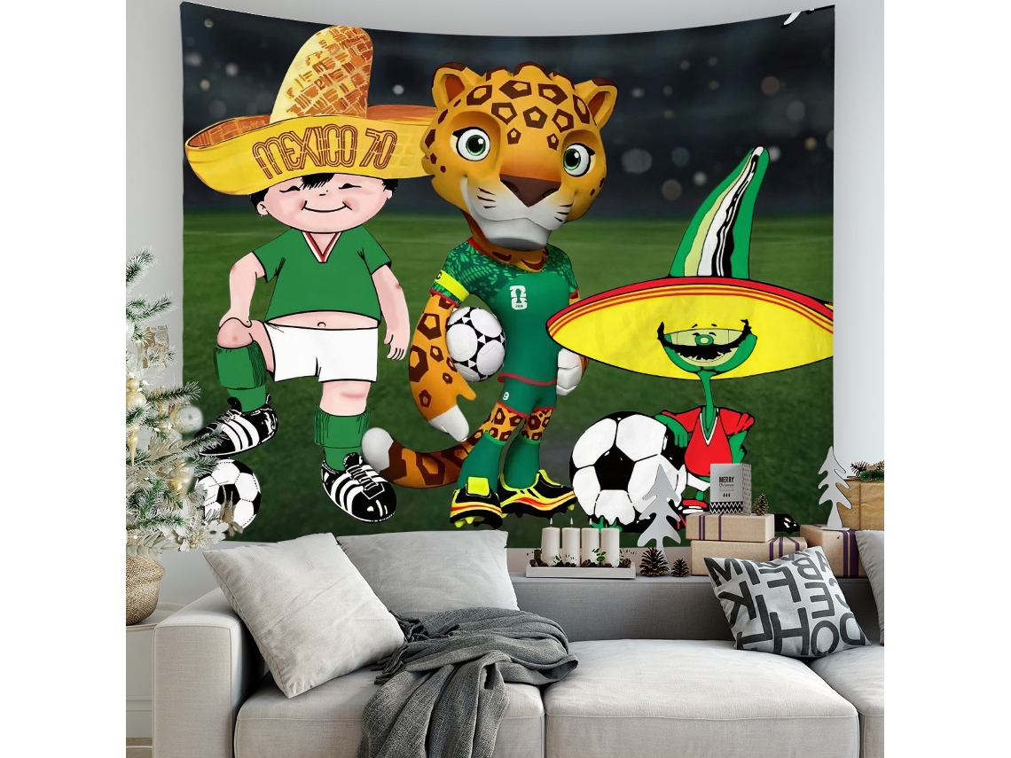 Tapiz Pared Mascotas Históricas México Fútbol, Tapiz Decorativo 180x230cm Decoración Salón Fiesta Hincha Selección Mexicana