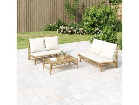 MAISON EXCLUSIVE Banco de jardín de bambú con cojines blanco crema