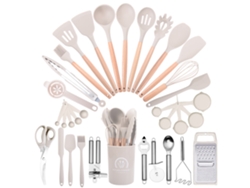 Juego de 34 utensilios de cocina de silicona antiadherentes y resistentes al calor, color caqui Gertiz