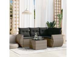 Conjunto de sofá de jardín de 5 piezas con cojines, ratán gris, DKD Home Decor