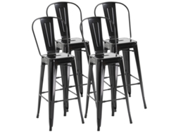 Conjunto 4 Banquetas De Metal Com Encosto Alto Pretas