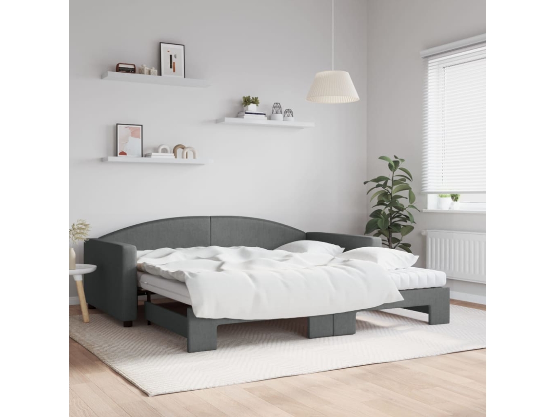 Sofá Cama Nido Con Colchón Tela Gris Oscuro 100x200 Cm