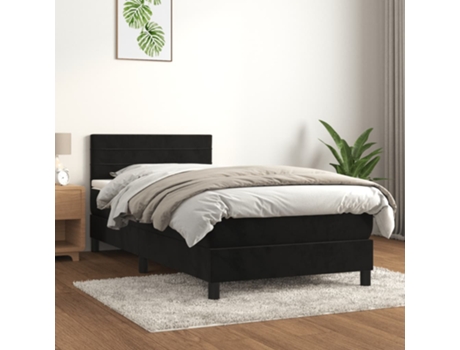 vidaXL Cama con somier y colchón terciopelo negro 90x200 cm