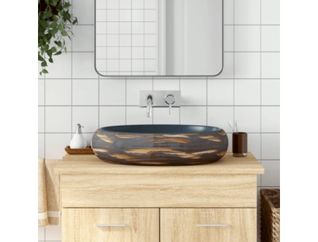 MAISON EXCLUSIVE Lavabo sobre encimera ovalado cerámica marrón y azul 59x40x15cm