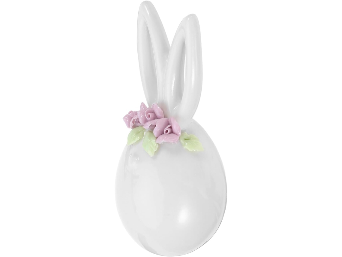 Estatua Conejo Cerámica Corona Flores Figura Decorativa Hogar Oficina Centro Adorno Artístico Animales