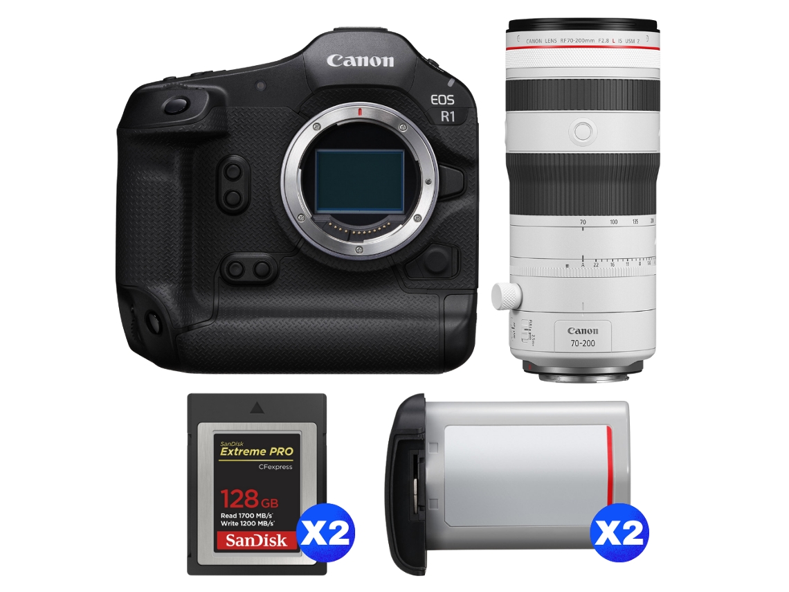 Canon Eos R1 + Rf 70-200mm F/2.8 L Is Usm Z Blanco + 2 Sandisk 128gb Extreme Pro Cfexpress Type B + 2 Canon Lp-e19 + Ebook Pricedirect