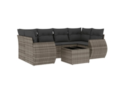 Conjunto de 7 sofás de jardín con cojines de mimbre y patas grises, MAISON EXCLUSIVE (7 piezas)