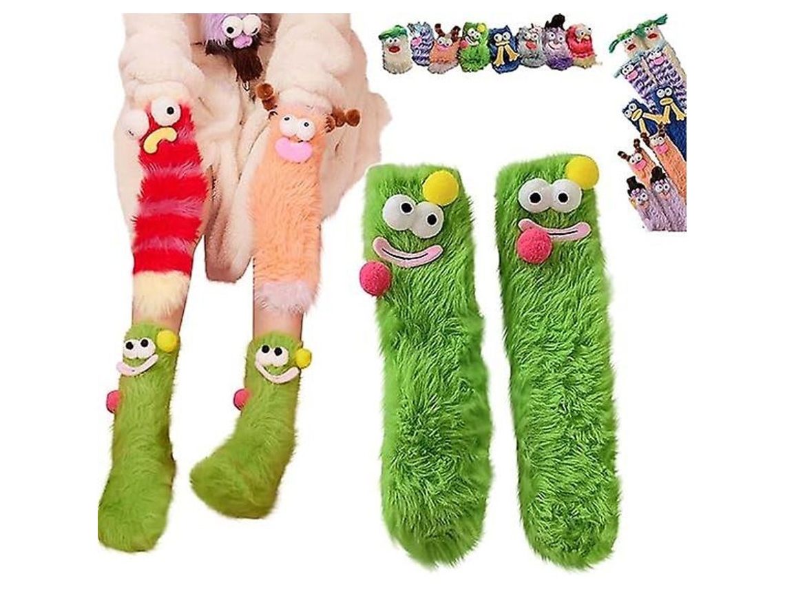 2026-calcetines Monstruo Cálidos Suaves De Terciopelo Coral, Estilo Cartoon 3d, Regalo Navideño Con Tarjeta