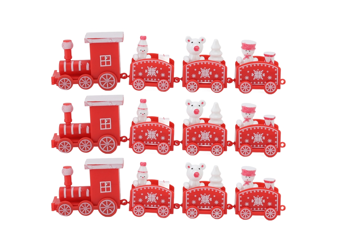 3 Juegos De Pequeños Adornos Navideños Rojos Con Forma De Tren. Mini Set De Decoración. Accesorios Navideños Festivos.