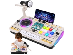 Mesa de DJ infantil con mezclador, juguete musical Bluetooth con micrófono, piano y tabla de DJ Chui (blanca)