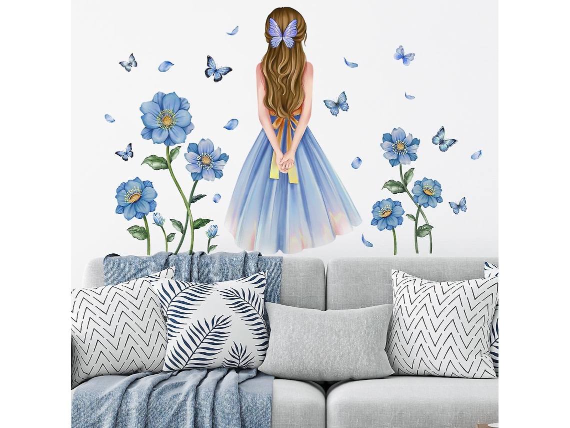 Rebe-calcomanías De Pared Con Niñas Y Mariposas Decoración Para Sala Dormitorio Oficina