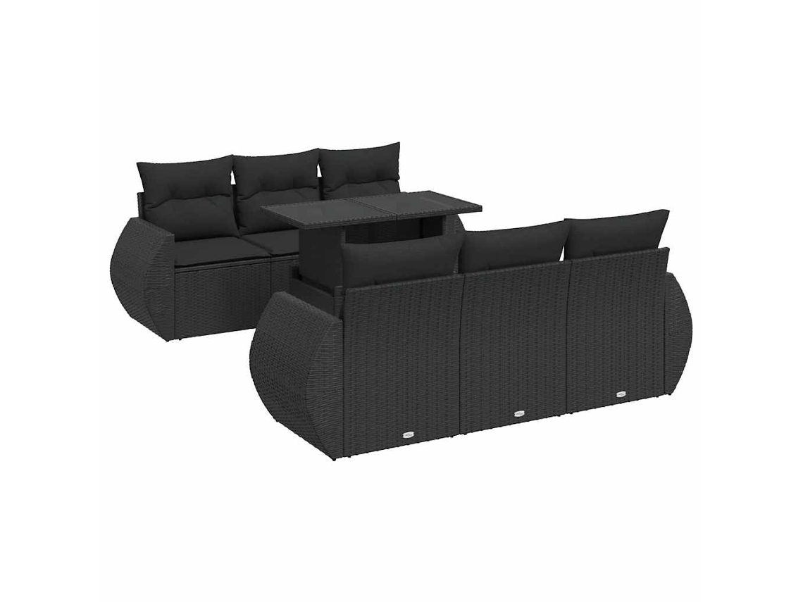 Conjunto 7 De Sofá De Jardín VIDAXL Negro Poli Ratán(100 x 55 x 73 cm)