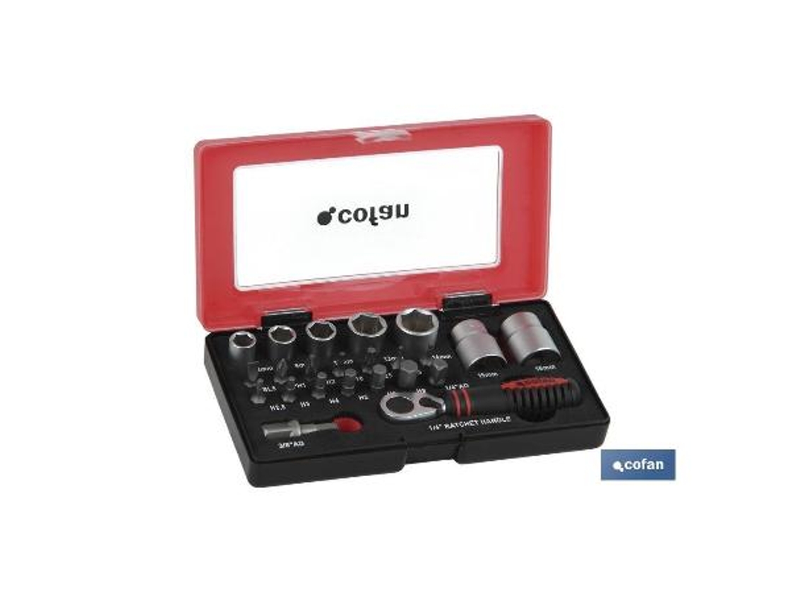 Set mini carraca, vasos y puntas 1/4 23 pcs.