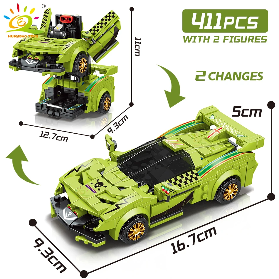 (verde) Blocos De Montar Para Montar Carro De Corrida Com Transformação Em Um Passo, Blocos De Montar Criativos Para Robôs E Mecânicos 2 Em 1