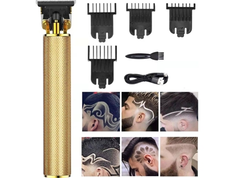 Cortapelos para hombres cortadora de pelo recargable inalámbrica kit de aseo de metal afeitadora de barba barbería profesional (dorado)