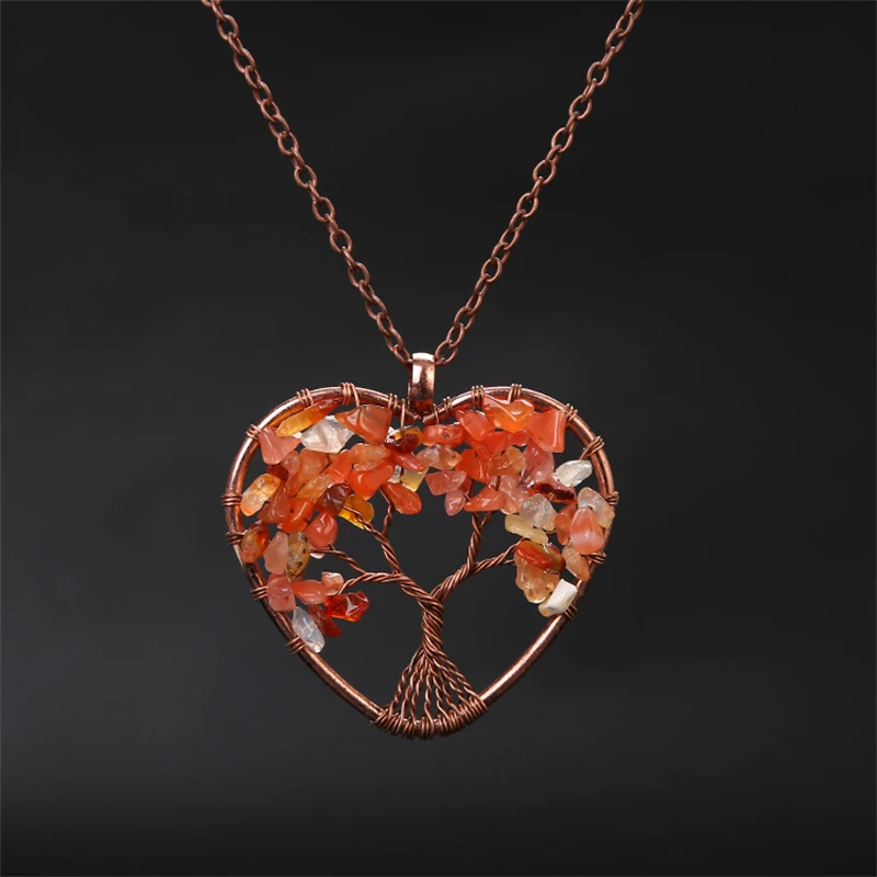(ágata Roja) Collar Con Colgante De Corazón De Cristal Para La Sanación De Chakras, Collar Con Colgante Del Árbol De La Vida