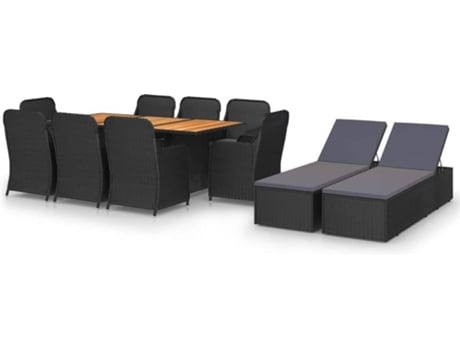 Conjunto 11 de comedor para jardín VIDAXL ratán sintético negro