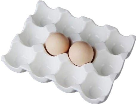Bonito plato de cerámica para huevos almacenamiento de cocina y caja decorativa de porcelana para huevos cocinables color blanco (soporte para 12 t...