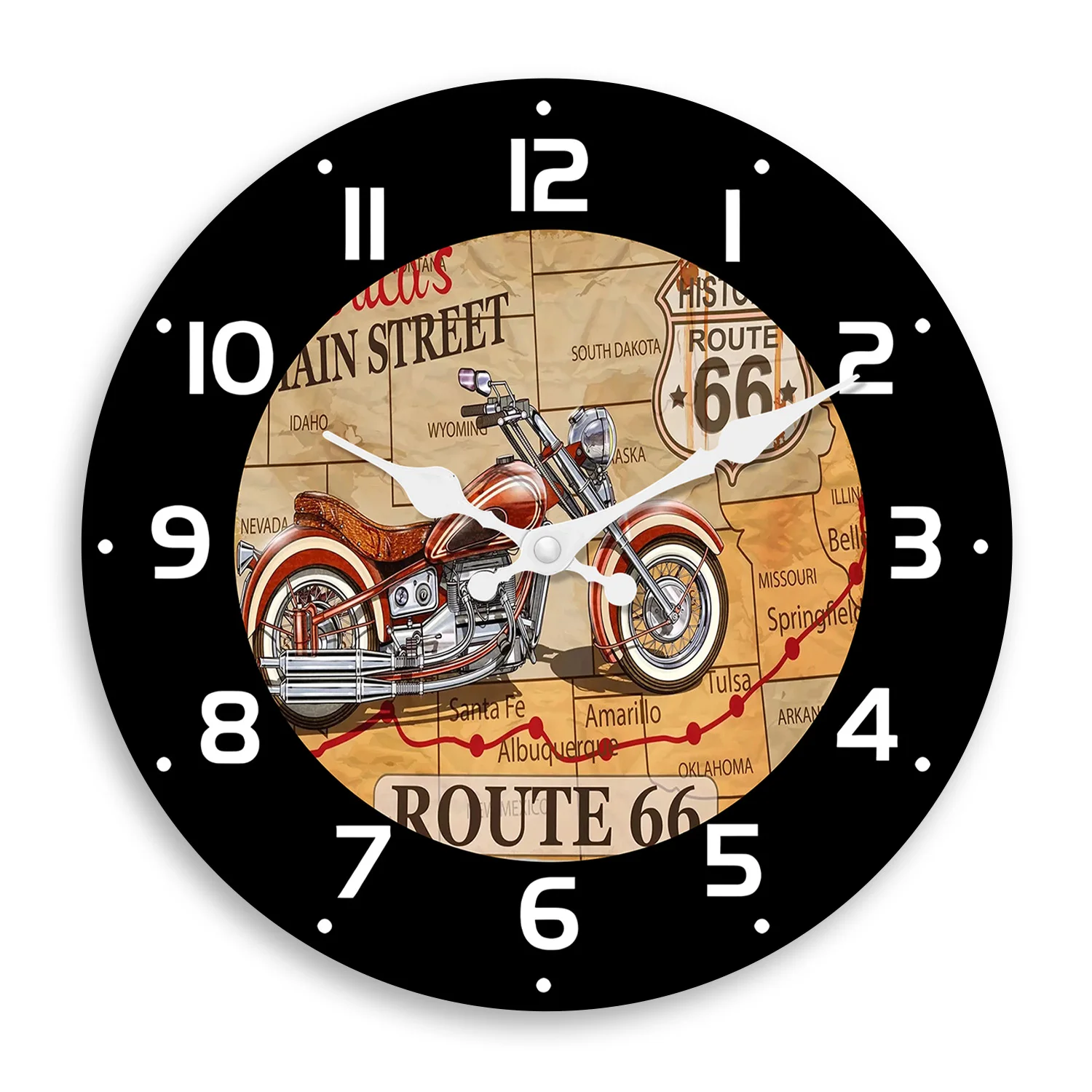 Relógio De Parede De Madeira Elegante Com Motocicleta Da Rota 66 (30 Cm), Relógio De Quartzo Silencioso.