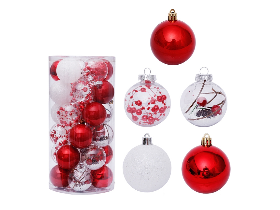 Enfeites de Bola de Natal 30 Unidades de Bolas de Árvore de Natal Inquebráveis para Decoração de Festa de Fim de Ano Vermelho Branco