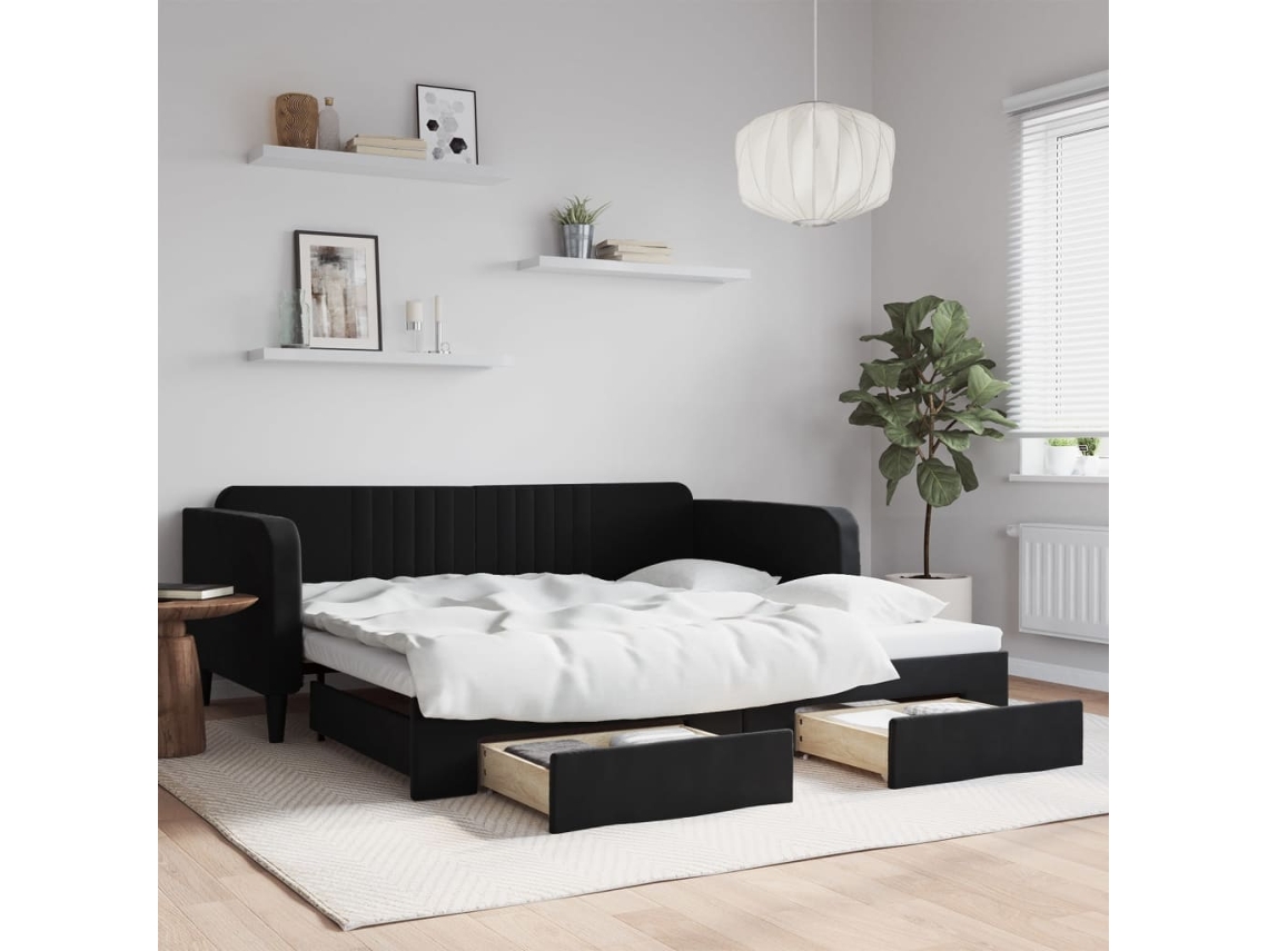 Sofá Cama Nido Con Cajones Terciopelo Negro 100x200 Cm