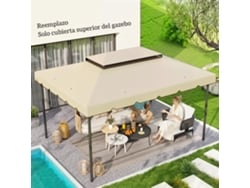 Toldo De Substituição Para Gazebo 4x3m Com Teto Duplo E Orifícios De Drenagem. Somente O Toldo, Estrutura Não Incluída. Cor Bege.