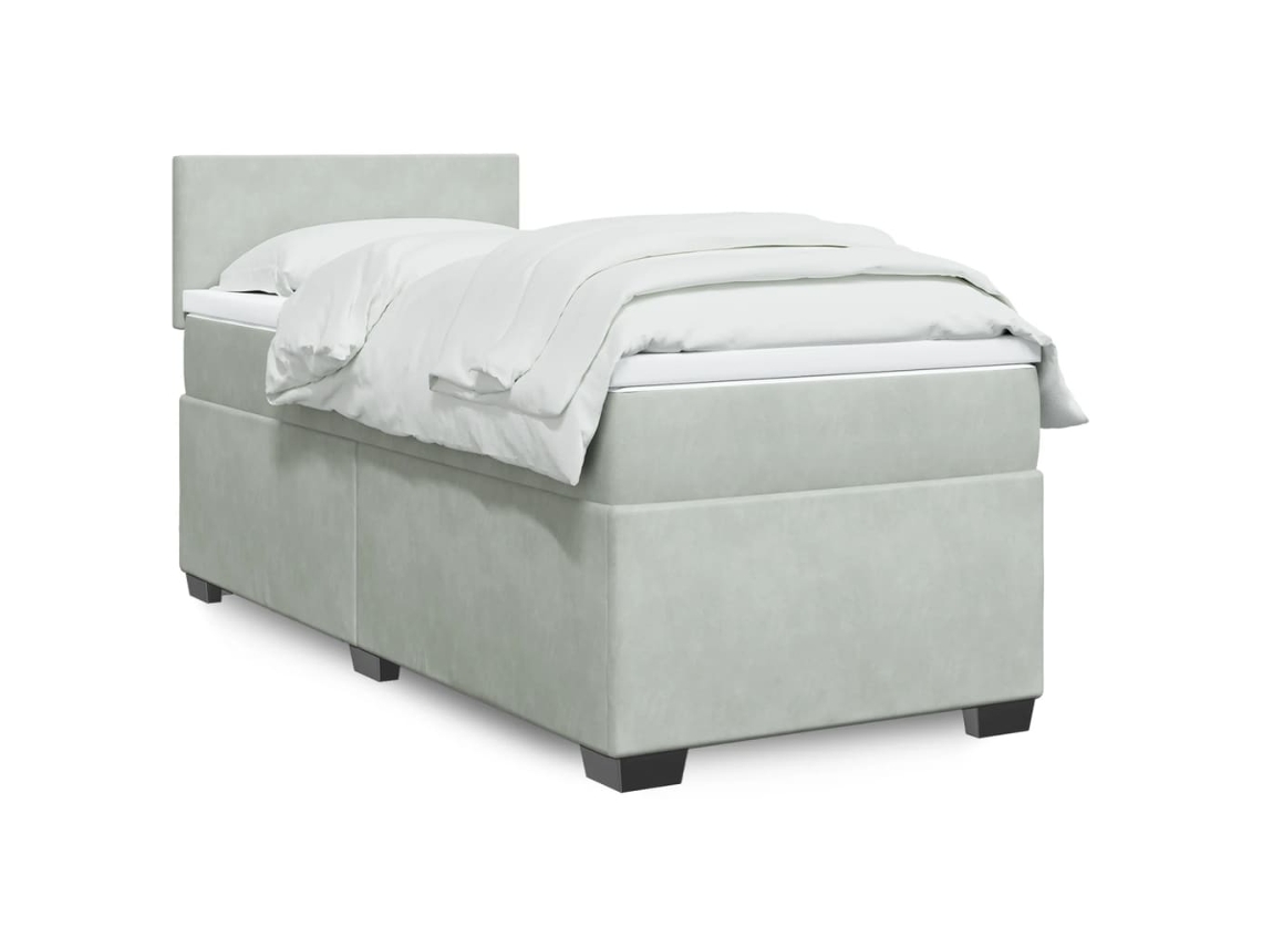 Cama Box Spring Con Colchón Terciopelo Gris Claro 80x200 Cm