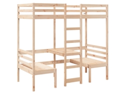 Cama Alta con Escritorio/Sillas 80x200 cm Pino Macizo Dkd Home Decor