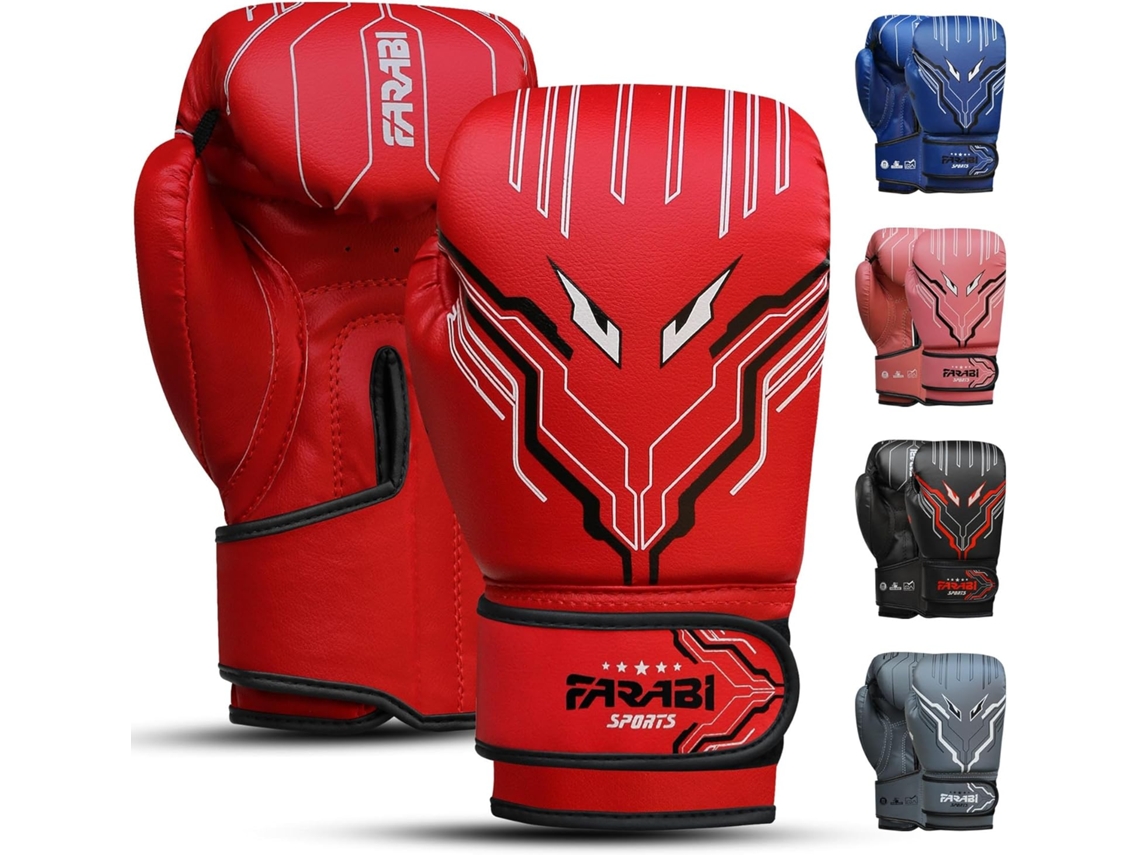 Guantes De Boxeo Niño Farabi Sports - 5 À 10 Ans - Gants Niños Y Niñas Pour Muay Thai Et Kickboxing - Rojo