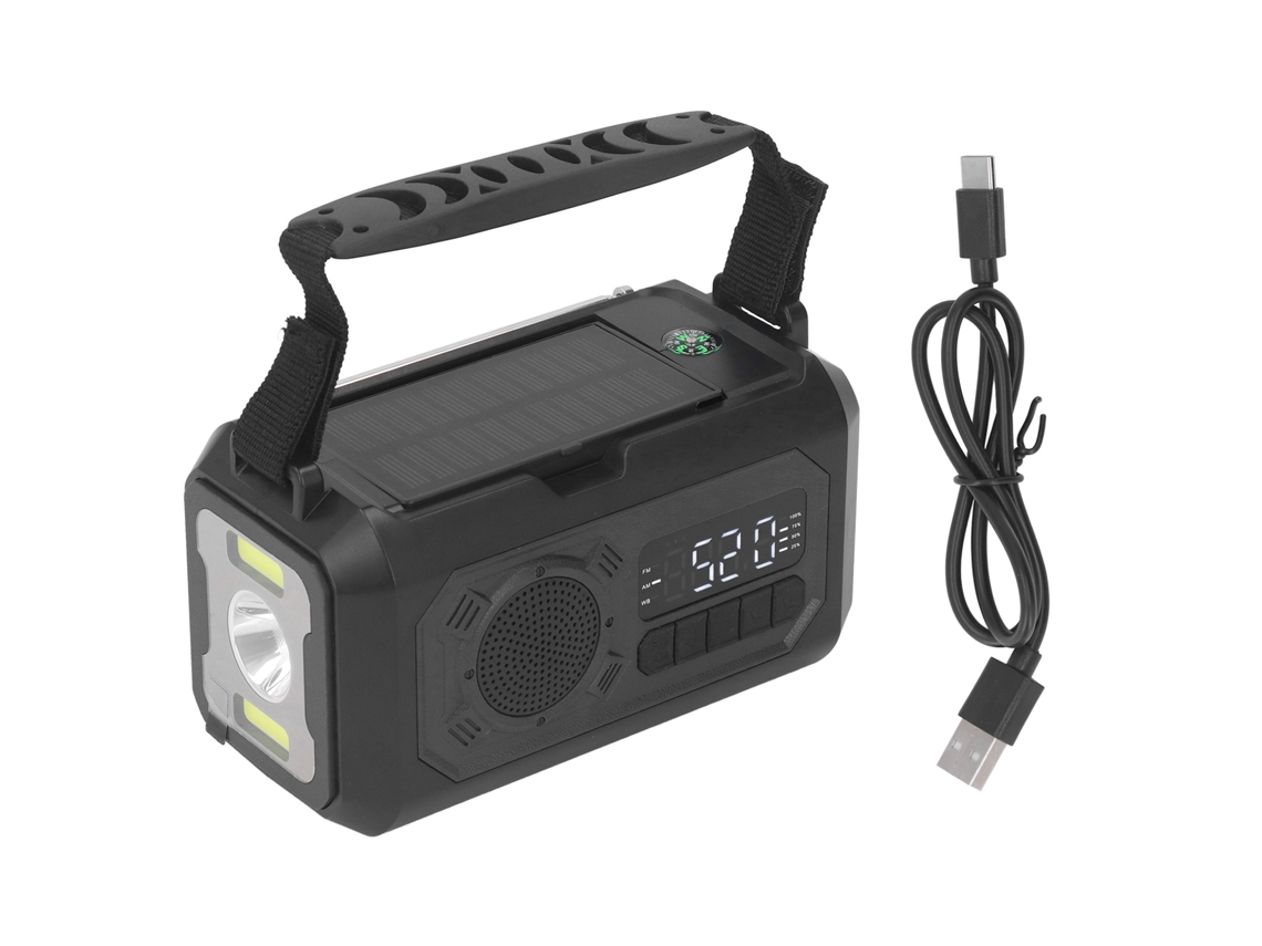 2026-radio Meteorológico De Emergencia 12000mah Banco De Energía Linterna Led Am Fm Radio Solar Portátil Con Manivela Para Camping Negro