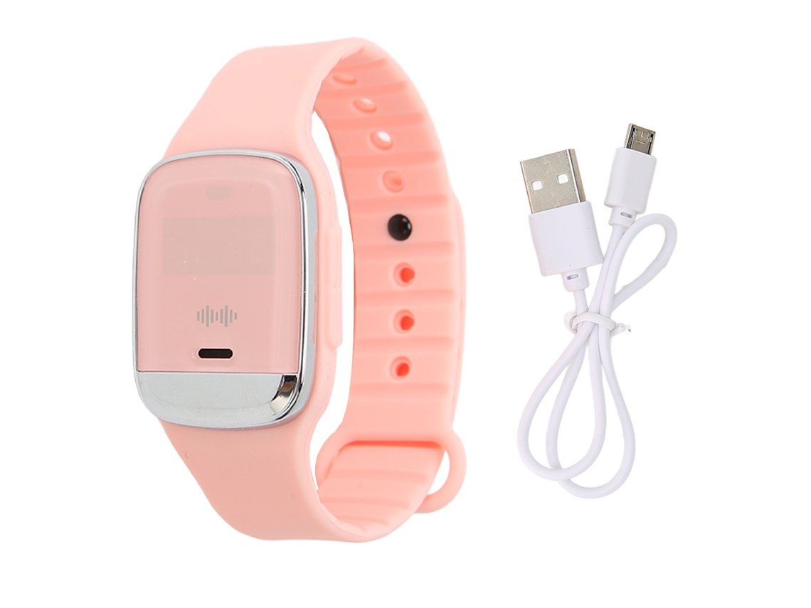 Pulsera Repelente Ultrasónica Recargable Con Medición De Temperatura Corporal Y Reloj Rosa