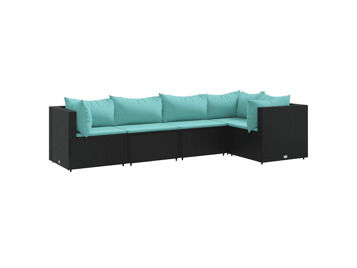 Conjunto 5 de muebles de jardín VIDAXL y cojines ratán sintético negro