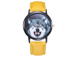 Reloj De Pulsera Analógico Ultrafino Para Hombre Con Esfera Con Cabeza De Animal Y Correa De Pu Amarilla.
