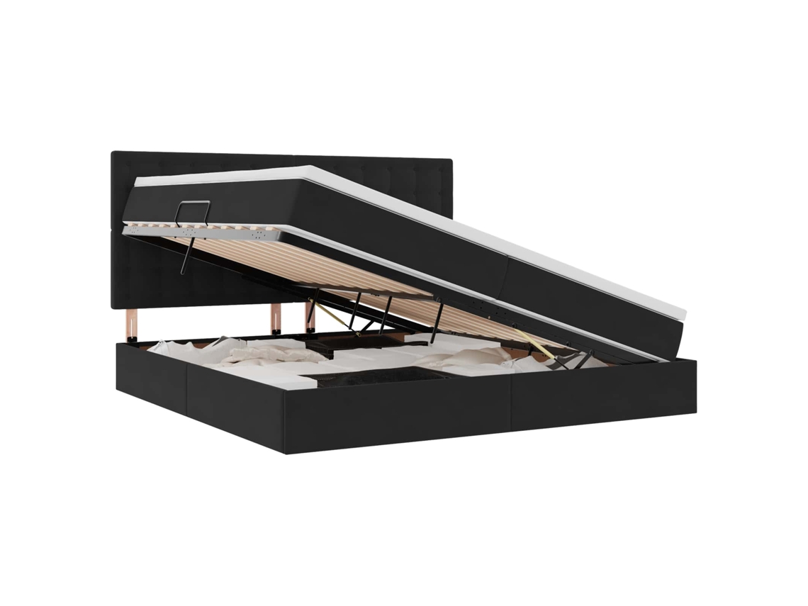 Syfax™ Cama Con Almacenamiento Y Colchón Negro 200 X 200 Cm Terciopelo